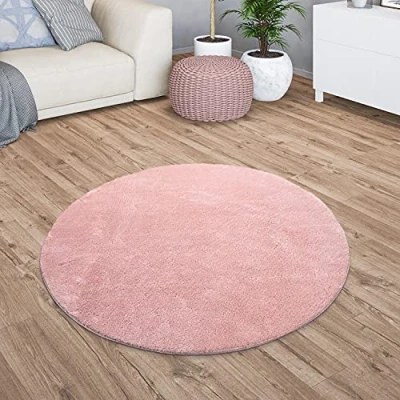 Image of TT Home Large Rug Short Pile Monochrome Modern Design Washable Yellow Gold, colour: Rose, Size:200 cm round