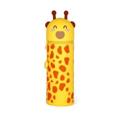 Image of LEGAMI Kawaii 2 in 1 Soft Silicone Pencil Case, Giraffe Shaped Pouch, Pen Holder, Zipper, Pencils, Markers, H 18.5 cm, Yellow,