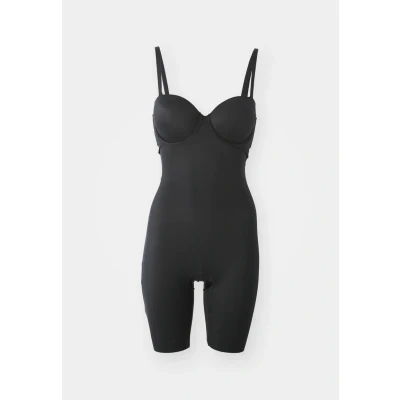 Image of Spanx SUIT YOUR Fancy Strapless Cupped Midtigh Bodysuit Body, Women&#039;s, Size: Small, Very black