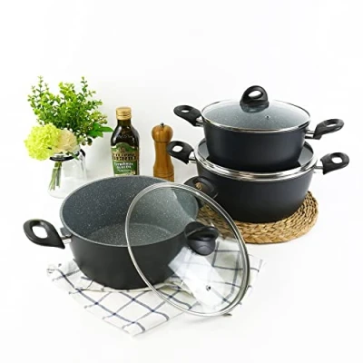 Image of FORGECROSS Black &amp; Grey Marble Forged Pressed Aluminium Non Stick Induction Safe Cooking Pots Pans Saucepans Cookware (3 Pcs Casserole Set)