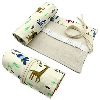Image of DOITEM Canvas Pencil Wrap Case, Wartoon 72 Holes Colored Roll Holder Storage Pouch for Artist, School, Office