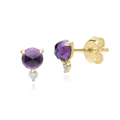 Image of Classic Amethyst &amp; Diamond Stud Earrings in 9ct Yellow Gold