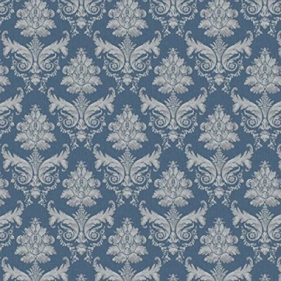 Image of MyTinyWorld Pack of 5 Dolls House Grey On Blue Leaf Damask Wallpaper Sheets