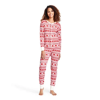 Image of Hatley Unisex Baby Fair Isle Bear &amp; Moose Family Union Suits Onesie, Adult Suit Isle, M