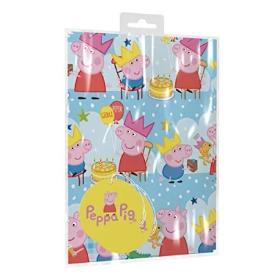 Image of Giftmaker Peppa &amp; George Pig Birthday Party Wrapping Paper Including 2 Sheets Tags