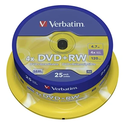 Image of Verbatim DVD+RW Matt Silver 4.7GB 25pcs Virgin (4.7 GB, DVD+RW, 25 pc(s), 120 min, Polycarbonate, mm)