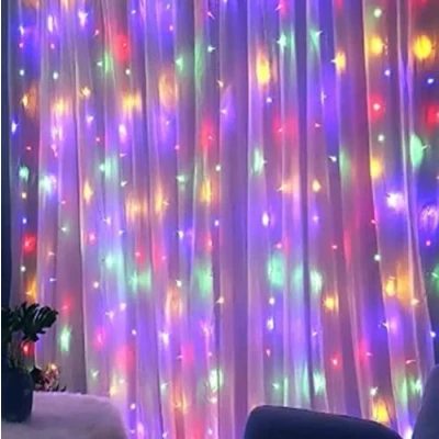 Image of SLTX 300 led Window Curtain String Light Lights Plug in for Bedroom Decor Indoor Outdoor (Colourful)