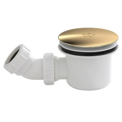 Image of Resin Shower Tray Mega Flow Waste White with Brushed Brass Top