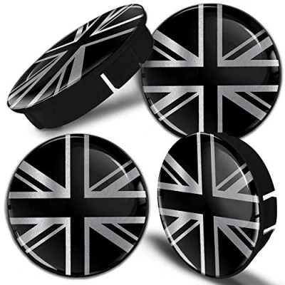 Image of Biomar Labs® 4 x 60mm 3D Universal Wheel Hub Centre Caps UK GB Union Jack United Kingdom England British National Flag Silver Center Rims C 108