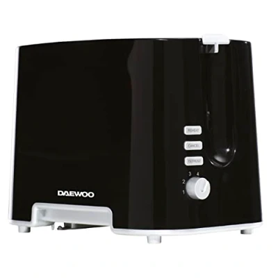 Image of Daewoo Plastic Chrome Toaster, 2 Slice, Removable Crumb Tray, Browning Controls Black