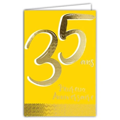 Image of Afie 69 2435 35th Birthday Card in Shiny Gold Embossed Textured for Men and Women Coloured Text Suitable Age Inside Envelope Included Made France ColourAges