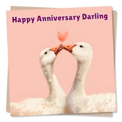 Image of Adorable Geese Love Heart Anniversary Card For Partner Happy Darling Husband, Wife, Boyfriend, Girlfriend