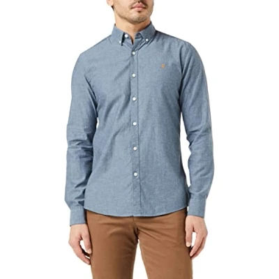 Image of Farah Men&#039;s Steen Slim FIT Brushed Cotton Shirt, Blue, S