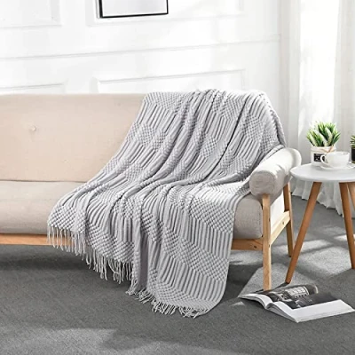 Image of LumiSyne Knitted Throw Blanket With Tassel Solid Color Bubble Pattern Cozy Soft Throws Bedspread Couch Cover Decorative For Sofa Bed Settee 230x130cm