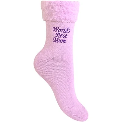 Image of Women&#039;s Worlds Best Mum Embroidered Super Soft Thermal Bed Socks (Pink)