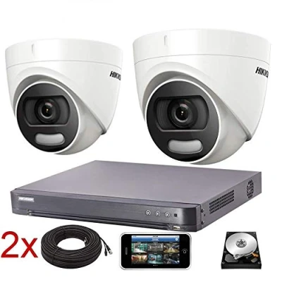 Image of Hikvision CCTV System 4K DVR 5MP ColorVu Dome Camera IP67 20M UK DS 7204HUHI K1 2CE72HFT F28 (2 Cameras, No HDD)