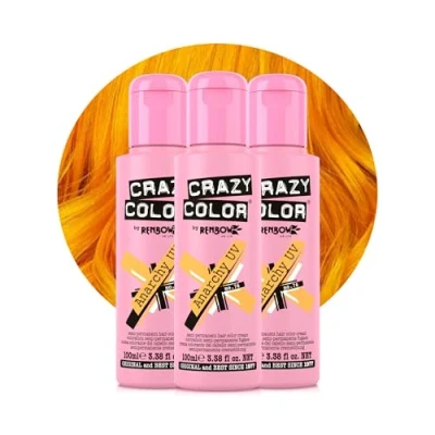 Image of Crazy Color Vibrant Anarchy UV Semi Permanent Trio Hair Dye. Highly Pigmented Orange Conditioning &amp; Oil Nourishing Vegan Formula No Bleach or Ammonia 300ml