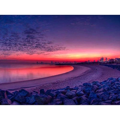 Image of Wee Blue Coo Purple Pink Seascape Beach Sunset Art Print Poster Wall Decor 12X16 Inch