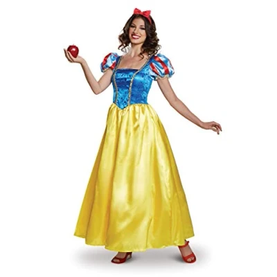 Image of DISGUISE 88982E Snow White, Official Disney Princess Deluxe Costume Dress Adult Size, Solid, Blue/Yellow, Large (12 14)