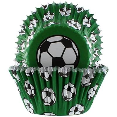 Image of Baked with Love Football Baking Cases, 50mm Foil Lined Cups, Greaseproof Cupcake Cases for Birthday, Celebration, Party, Pack of 25, Green, (686973)