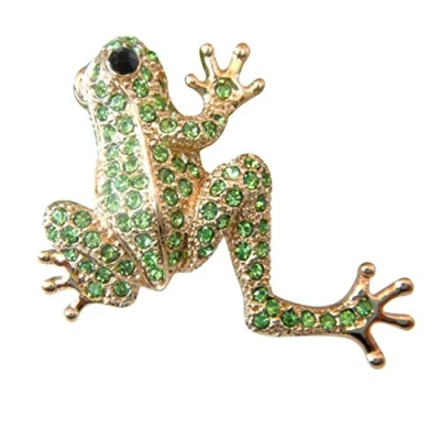 Image of Navachi 18k Gold Plated Az7794b Green Crystal Frog Brooch pins