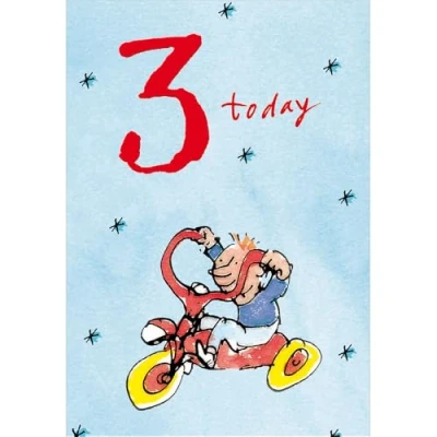 Image of Woodmansterne Boy&#039;s 3rd Birthday Card Happy Age 3 with Quentin Blake Tricycle Illustrated Design for Children