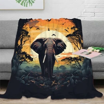 Image of ZZSSSM Elephant Wildlife 3D Throw Blankets Microfiber Soft Cozy Flannel Fleece Blanket Sport Fluffy Fuzzy Couch Sofa Warm Décor for Kids Teens Adults 80x90inch(200x230cm)