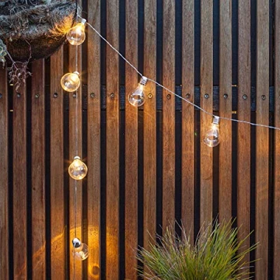 Image of Lights4fun 10 LED Warm White Edison Clear Bulb Festoon String Lights Battery Operated Indoor Outdoor Use 2.25m