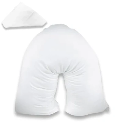 Image of V Pillow with Pillowcase Neck Support Shaped Pillows Luxury Hollowfibre Triangle for Shoulder Back &amp; Body Adults Maternity Pregnancy Size 73x34 cm