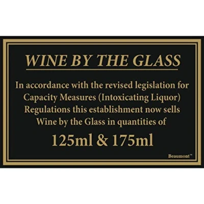 Image of Beaumont 125ml &amp; 175ml Wine Law Sign 170x110mm