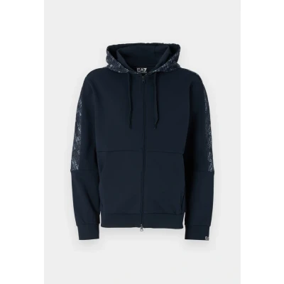 Image of EA7 Emporio Armani Men&#039;s Logo Series Full Zip Hooded Sweatshirt, Navy Blue (UK, Alpha, S, Regular, Blue)