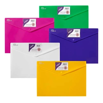 Image of Snopake A4 Polyfile ID Popper Wallet with Press Stud Closure Bright Assorted [Pack of 5] Ref: 12565