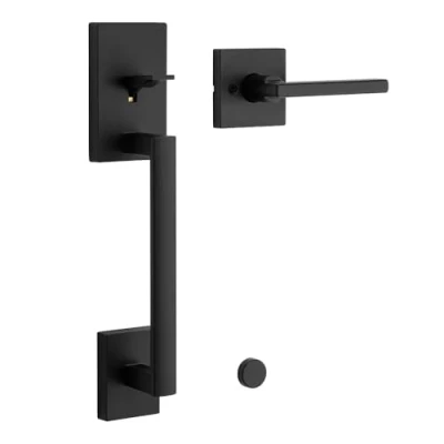 Image of Kwikset 98150 011 San Clemente Front Door Handle with Interior Tustin Lever Featuring Microban Antimicrobial Product Protection, Iron Black