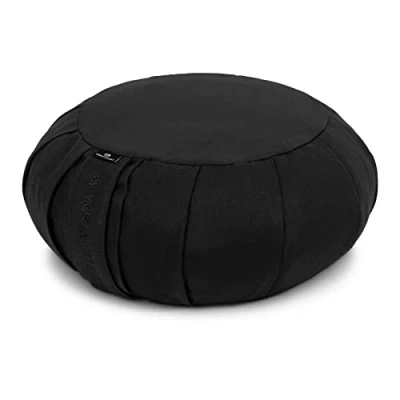 Image of Yoga Studio EU Round Zafu Meditation Cushion Organic Cotton Buckwheat Hulls Removable Washable Cover Carry Handle Black