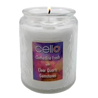Image of Cello Scented Clear Quartz Candle. A Stunning Crystal Candle with Gemstones. The Ideal Gemstone Holder. Crystals and Gemstones, Crystals.