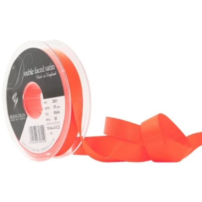 Image of Berisfords Double Faced Satin Ribbon, Polyester, Flo Orange, 15 mm
