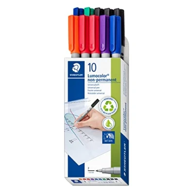 Image of STAEDTLER 316 B10 Lumocolor Non Permanent Pen, Fine Line Width, 0.6mm Assorted Colours (Pack of 10)