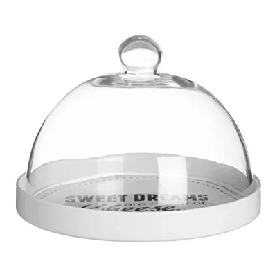 Image of Premier Housewares White Lettered Cheese Board Gift Set Dome Shaped Stoneware Boards with Glass Lid 16 x 23 cm