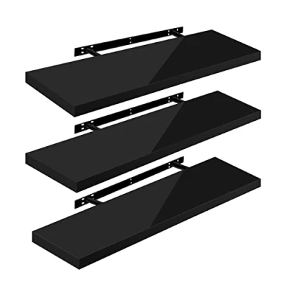 Image of WOLTU High Gloss Floating Shelves,Set of 3 Wall Shelf,CD DVD Storage Corner Shelf, Premium Wooden Shelves for Bedroom LivingRoom kitchen 100x22.9x3.8cm, Black, RG9482sz
