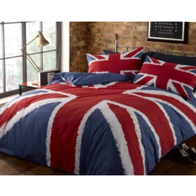 Image of Rock N Roll Funky Union Jack British Uk Blue Red White King Size Duvet Cover Bedding Bed Set,