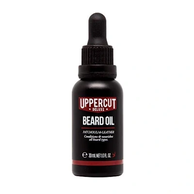 Image of Uppercut Deluxe Beard Oil, Lightweight Conditioner with Essential Oils to Nourish the Beard, Smooth Application and Light Finish, Patchouli Leather Scent 30ml