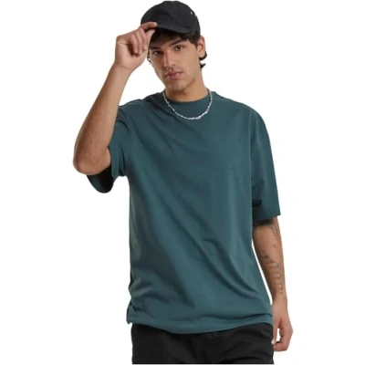 Image of URBAN CLASSICS Men&#039;s Basic Crew Neck Tall Tee, Oversized Short Sleeves T Shirt with Dropped Shoulders, 100% Jersey Cotton, in bottlegreen, 4XL