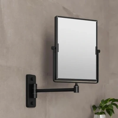 Image of Artis Wall Mounted Bathroom Shaving Make Up Mirror with 1X/3X Magnification, Dual Sided Vanity Rectangle Black