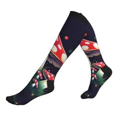 Image of JEJEA Magic Mushrooms Print Compression Socks For Women Men, Nurse Socks, Supports Running Sports