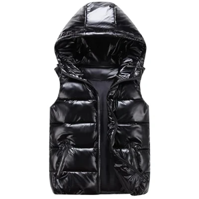 Image of QWEZXCMI Unisex Vest, 2021 Winter Warm Men&#039;s Lightweight Hooded Down Vest Sleeveless Quilted Padded Shiny Gilet, for Men And Women,black,S