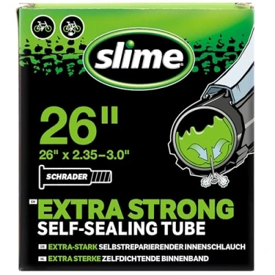 Image of Slime 30096 Bike Inner Tube with Puncture Sealant, Self Sealing, Prevent and Repair, Schrader Valve 26 x 2.35 3.0, Black