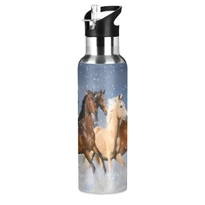 Image of JUMBEAR Running Horse Water Bottle Acuum Insulated Stainless Steel Leakproof Wide Mouth with Straw Lid for Fitness Gym and Outdoor Sports 22OZ