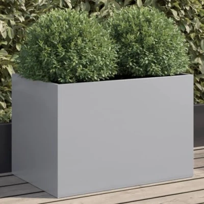 Image of vidaXL Silver Planter 62x40x39 cm Rectangular Galvanised Steel Flower Box for Outdoor/Garden/Patio Decor, Durable &amp; Corrosion Resistant