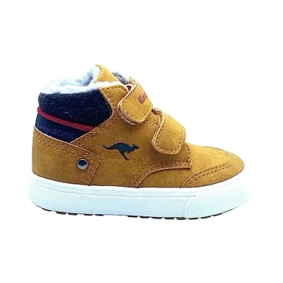 Image of Kangaroos KAVU Primo Unisex Hightop trainers for kids, Size: 8.5K, Tan yellow/rouge Imitation leather/ textile