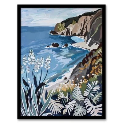 Image of Artery8 Cornish Coast Painting Cornwall Wildflowers Living Room Artwork Framed Wall Art Print A4
